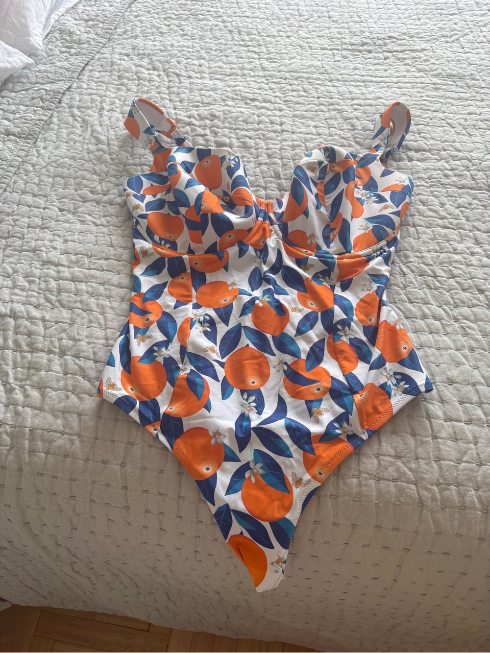 Panache White One-Piece Swimsuit with Orange and Blue Citrus Print